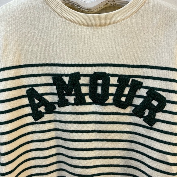 INDIE + MOI – Cropped Sweater “AMOUR” with Forest Green Stripes Size S (T1) - Picture 3 of 7